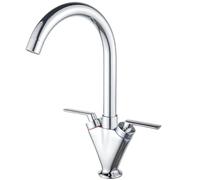 Eovem Kitchen Tap, Dual Lever Sink Mixer Tap, Monobloc Swan Neck Kitchen Sink Tap Chrome Swivel Kitchen Faucet
