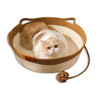 Eowduk Virelapets Woven Rope Cat Basket, Virela Pets Cat Scratch Bed, Beds for Indoor Cats with Ball Toy (Khaki (without cushion),35cm / 13.8in)