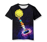 EOWJEED Boys Girls Shirts Short Sleeve 3D Print Graphic Funny Colorful Summer Tee Shirts for Kids 6-16 Years, Planet-yl, 14-16 Years
