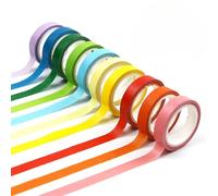 Eowppue 10 Roll Rainbow Tape Set - Decorative Scrapbook Stickers,Coulorful Post-it Notes,Sticky Notes,Revision Labels,Index Labels,Writable,Aesthetic Supplies (10 Colors, Solid Color Without Pattern)