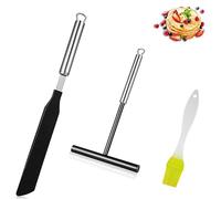 Eowppue 3 Pcs Crepe Spreader Stick and Spatula Turner Set, Paired with a Compact, Non-Shedding Silicone Basting Brush - The Crepe Making and Grilling Ensemble