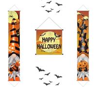 Eowppue 3 Pcs Halloween Door Decorations - Halloween Banner, Party Decoration,Gnome Pumpkin Porch Sign, for Front Door Outside Yard Party, Halloween Decorations Sale Clearance