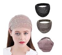 Eowppue 3 Pcs Wide Headband-Headbands for Women's Hair-Sequins Elastic Hair Bands Yoga Turban Outdoor Head Wraps for Women and Girls Running Makeup Headband Gym Sport Sweat Headbands