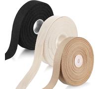 Eowppue 3 Rolls/ 10 Yards Heavy Cotton Webbing 1 Inch for DIY Crafts Decoration Sewing Home Wrapping Tote Bags Making Outdoor Supplies (Black, Natural Color，Khaki)