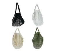 Eowppue 4 Reusable Grocery Mesh Bags - Portable and Washable Cotton String Shopping Bag with Long Handle - Multi-Colored - Retro Style - Set of 4 - Ideal for Fruit and Vegetable Storage