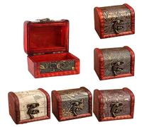 Eowppue 6-Pack Mini Vintage Wooden Treasure Chests, Brown Animal Print, 8cmX6.5cmX6cm, Lockable Pirate Jewellery Storage Boxes, Perfect for Party Decorations, Gifts & Collections
