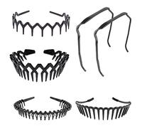 Eowppue 6 Pcs Curly Thick Hair Headband Sharks Tooth Headband for Women Girls, Plastic Hair Bands Wavy Hair Comb Headband Hard Hair Bands for Women Men Girls, 5 Styles