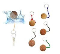 Eowppue 6 Pcs Floating Cork Keyring Ball Key Chain, Wooden Ball Water Buoyant Ring Lightweight for Kayak Boat Accessories Swimming Diving Sailing Canoeing Marine Boat (3.5cm)