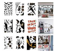 Eowppue 87 Pcs Halloween Window Stickers Halloween Decorations Display Bats Straw Man Spiders Skull Pumpkin Window Cling Sticker for Halloween Party Indoor (9 Sheets)