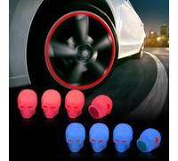 Eowppue 8Pcs Skull Dust Caps for Car Tyres (Red, Blue) - Universal Fluorescent Tyre Valve Caps, Glow-in-Dark Dust Caps, Luminous Car Tyre Valve Caps, Cool Car Accessories for Bike, Motor, Car, Truck