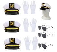 Eowppue 9-Piece Unisex Nautical Fancy Dress Set Quality Sailor Suit, Adjustable Captain Hat, White Gloves & Sunglasses - Perfect for Men & Women at Parties Ideal for Nautical-Themed Celebrations