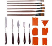 Eowppue Structure Paste Fine Spatula, 5 Paint Palette Scrapers, 6 Orange Scrapers, 6 Painting Pens, Textured Paste, Serrated Spatula, Adhesive Spatula, Painter's Spatula