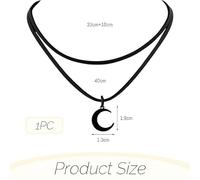 EOWVISN 1 Black Double-Layer Necklace And 1 Pair Of Earrings, Moon Pendant Shape, Retro Gothic Style, All-Match Personalized Jewelry.