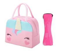 EOWVISN 1 Piece Cartoon Insulated Lunch Bag And 1 Tableware Bag, Children'S Bento Bag, Small Waterproof Lunch Box Bag, Animal Pattern Bento Bag.