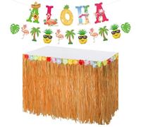 EOWVISN 1 Piece Hawaiian Table Skirt And 1 Piece Hawaiian Pull Flag, Beach Party Decorations, Creative Decorations, Party Scene Arrangement.