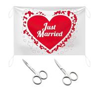 EOWVISN 1 Piece Love Photo Backdrop, 2 Pieces Scissors, Romantic Scene Backdrop, Wedding Heart Cut Decoration, Bride And Groom Decoration, Wedding Game Cut Banner