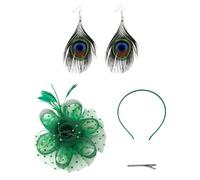 EOWVISN 1 Piece of Mesh Headpiece and 1 Pair of Feather Earrings, Elegant Headpiece, Women's Headpiece, Retro Earrings, Suitable for Weddings, Tea Parties, Dances, Etc.