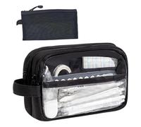 EOWVISN 1 Piece Transparent & Mesh Pencil Case, Large Capacity, Multi-Layer Storage, Portable, Black