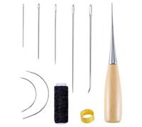 EOWVISN 10 Piece Small Black Thread Leather Hand Sewing Set, Punch Needle Set, Upholstery Needle, Thick Fabric Sewing Needle, Sewing Needle Without Threading, Circular Needle For Sewing
