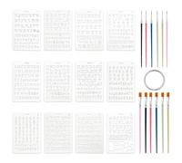 EOWVISN 12 Piece Alphanumeric Templates, Comes With 12 Pieces Paint Brushes And 1 Piece Keychain, Painting Tools, Crafts Painting Accessories, Reusable Drawing Templates