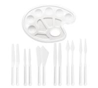 EOWVISN 12 Pieces Of Plastic Art Scraper Set, 1 Piece Of White Palette, Acrylic Palette Knife, Painting Paint Palette, Suitable For Gouache, Watercolor, Oil Painting.