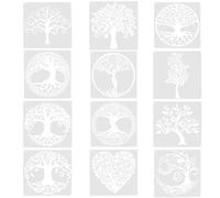 EOWVISN 12 Pieces Tree Of Life Painting Stencils, Plant Painting Stencils, Mural Stencils, Paint Stencils, Kids Graffiti Stencils, Diy Stencil Kit, Reusable Stencils