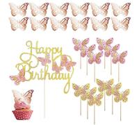EOWVISN 13 Pieces Butterfly Cake Inserts, 12 Pieces Hollow Butterfly Inserts, Girls Birthday Decoration Butterflies, Party Decoration Inserts, Dessert Baking Inserts, Cupcake Inserts