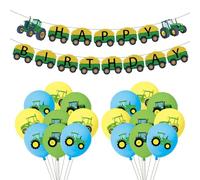 EOWVISN 18 Pieces Of Tractor Pattern Balloons And 1 Set Of Banners, Creative Fun Decorations, Party Scene Arrangement, Birthday Party Supplies.