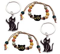 EOWVISN 2 Kitten Keychains And 2 Bracelets, Cute Animal Shape, Colorful Beaded Decoration, Suitable For Daily Wear.