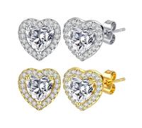 EOWVISN 2 Pairs of Diamond Heart-Shaped Earrings, Gold-Plated Edge Design, Exquisite and Ele Style, Women's Daily Decorations, Suitable for Sensitive Ears.