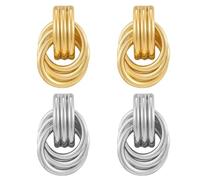 EOWVISN 2 Pairs of Knotted Drop Earrings, Geometric, Stainless Steel, Earring, Retro