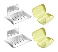 EOWVISN 2-Piece Wall-Mounted Soap Holders, 2-Piece Portable Soap Dishes, Drain Soap Dishes, No-Punch Soap Holders, Hanging Storage Racks For Bathroom And Kitchen