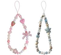 EOWVISN 2 Pieces Of Mobile Phone Chain, Starfish Mobile Phone Pendant, Strawberry Mobile Phone Chain, Beaded Braided Hand Rope, Handmade Diy Hanging Decoration.