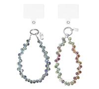 EOWVISN 2 Pieces Of Shiny Crystal Mobile Phone Chain, 2 Pieces Of Transparent Clip, Beaded Mobile Phone Lanyard, Keychain, Ladies Wristband.