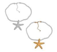 EOWVISN 2 Pieces Starfish Necklace, Ocean Element Necklace, Pendant Necklace, Beach Party Necklace, Fashion Braided Rope Necklace, Clothing Accessories