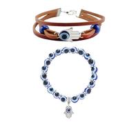 EOWVISN 2 Retro Blue-Eyed Totem Leather Bracelets, Hand-Woven Wristbands, Turkish Style Amulets, Unisex Bracelets, Personality Trend Collocation.