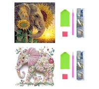 EOWVISN 2 Sets of Elephant Material Packs, Crystal Sequin Collages, Elephant Theme Patterns, Handmade DIY Decorations, Creative Home Murals.