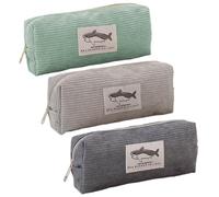 EOWVISN 3-Piece Corduroy Pencil Bag, Cute Shark Pattern, Simple and Fashionable Student Pencil Case, Multi-Function Storage Bag, Suitable for Office and School.