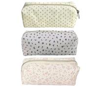 EOWVISN 3 Pieces Flower Pencil Bag, Simple Makeup Bag, Large Capacity Storage Bag, Student Canvas Stationery Bag.