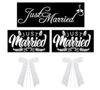 EOWVISN 3Pcs Wedding Car Stickers, 2Pcs Lace Bows, White, PVC & Polyester, Classic Style, Glass Surface, Outdoor Use, Wedding Car Decorations