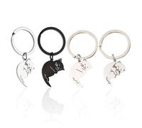 EOWVISN 4 Pieces Cat Keychains, Stainless Steel, Cute & Durable, Perfect for Couples & Friends