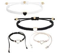 EOWVISN 4 Pieces Love Bracelets for Couples, Adjustable Woven Bracelets, Heart Pattern, Black & White