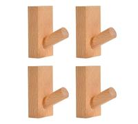 EOWVISN 4 Pieces Rectangular Hooks With Glue, Wooden Hooks, No Punching Hooks, Self-Adhesive Wall Hooks, Wall-Mounted Coat Hooks, Home Accessories