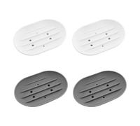 EOWVISN 4 Pieces Silicone Soap Tray, Drain Soap Tray, Bathroom Supplies, Simple And Versatile Tray (White, Gray).