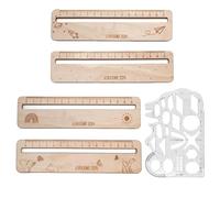 EOWVISN 4 Pieces Wooden Rulers, 1 Piece Graphing Ruler, Cartoon Printed Mini Ruler, Reading Aid Ruler, Geometric Drawing Ruler, Back To School Gift For Kids