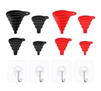 EOWVISN 8 Pieces Folding Funnels And 4 Pieces Transparent Hooks, Silicone Funnels, Household Funnels, Mini Funnels, Kitchen Funnels