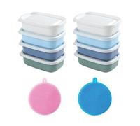 EOWVISN 8 Rectangular Crisper Boxes And 2 Silicone Brushes, 110Ml Plastic Lunch Box, Reusable Food Sealing Box, Kitchen Supplies, Tableware Cleaning Brush