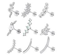 EOWVISN 9 Pieces of Stainless Steel Studs, Ele and Simple Earrings, Stylish and Personalized Studs, Women's Jewelry (Silver).