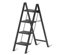 EOXCIIU 4 Step Ladder, Folding 4 Step Ladder Lightweight, Wide Steps, Portable and Load Capacity-150kg, Step Distance-24cm, Iron, Black