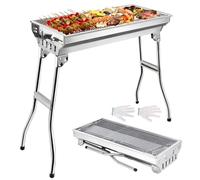 EOXCIIU Stainless Steel BBQ Portable Foldable Barbecue Stand - 95 x 29 x 71cm Large Lightweight Charcoal Barbecues Smoker with Gloves for Camping Beach Party & Outdoor Garden